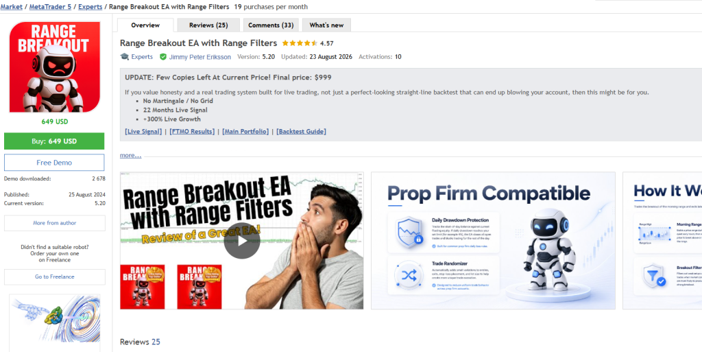 Range Breakout EA with Range Filters v5.20 MT5-金汇MT